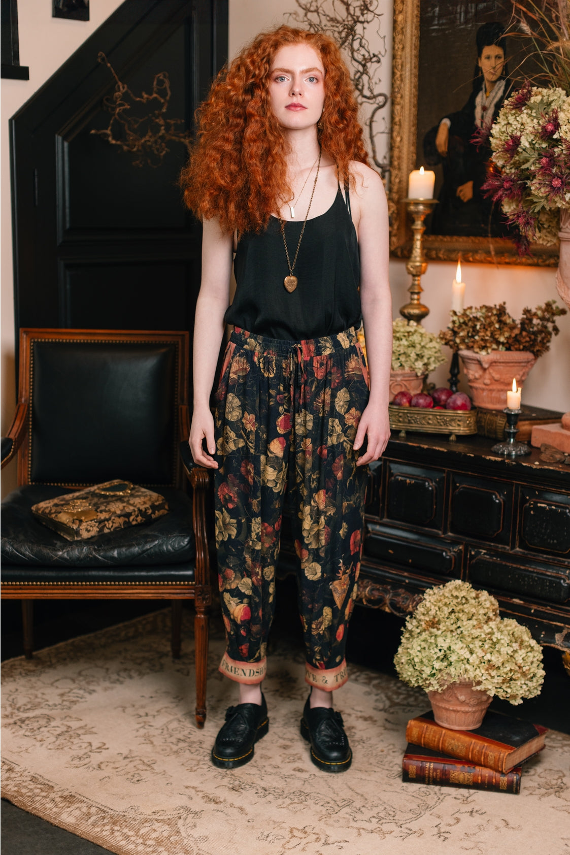 Market Of Stars - ‘Heart of Gold’ Cropped Poet Pant - Florals & Sacred Heart