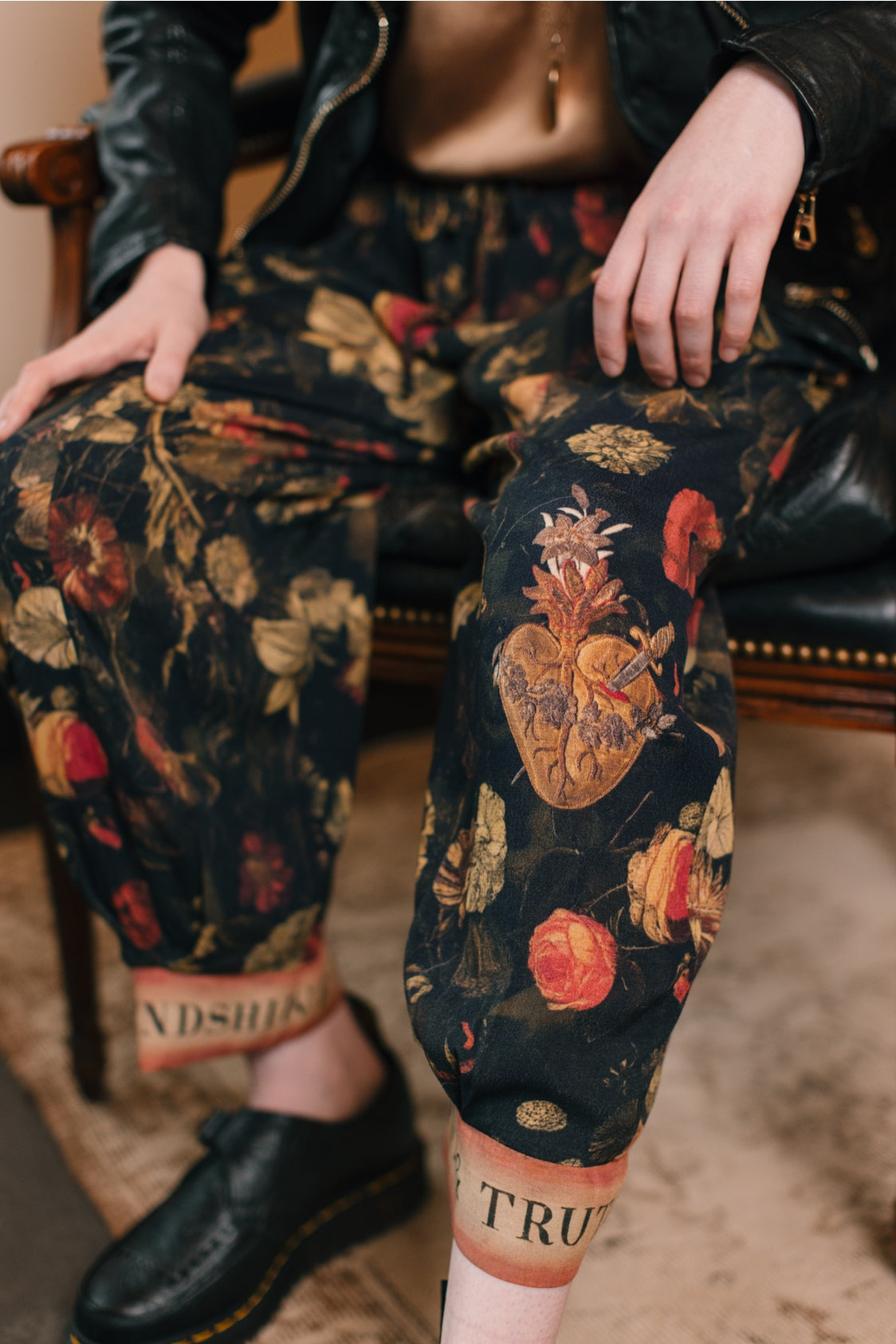 Market Of Stars - ‘Heart of Gold’ Cropped Poet Pant - Florals & Sacred Heart
