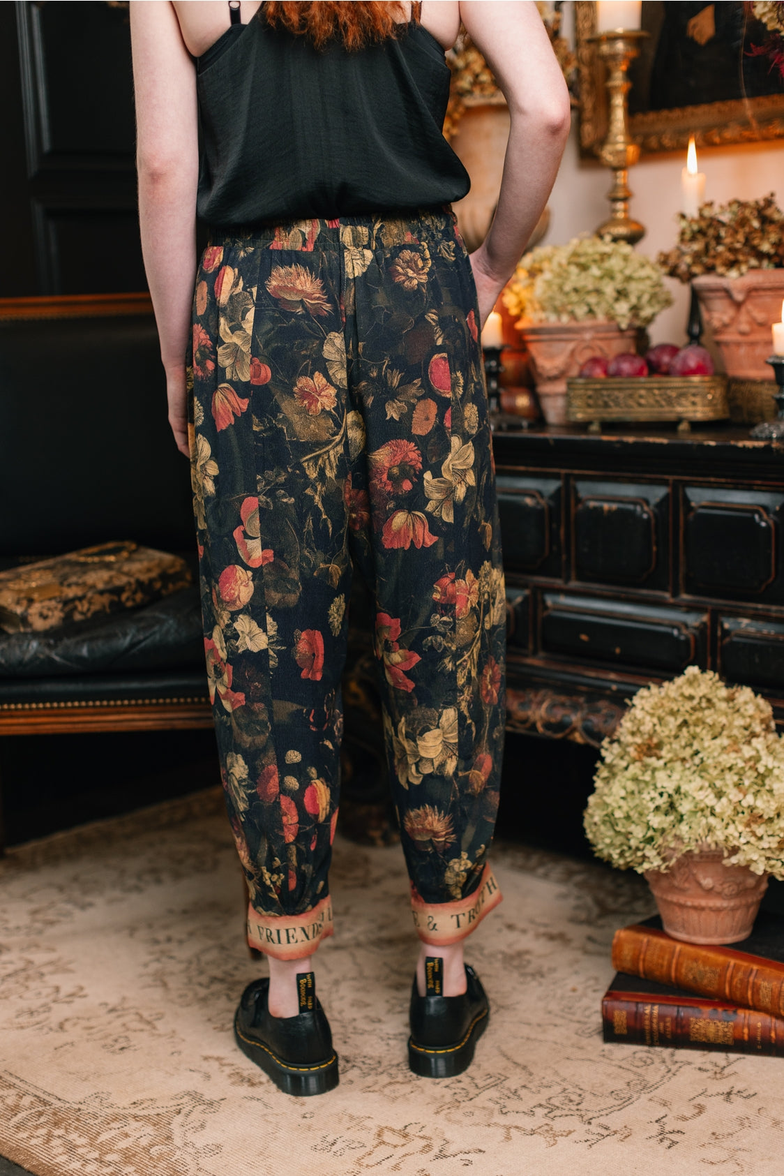 Market Of Stars - ‘Heart of Gold’ Cropped Poet Pant - Florals & Sacred Heart