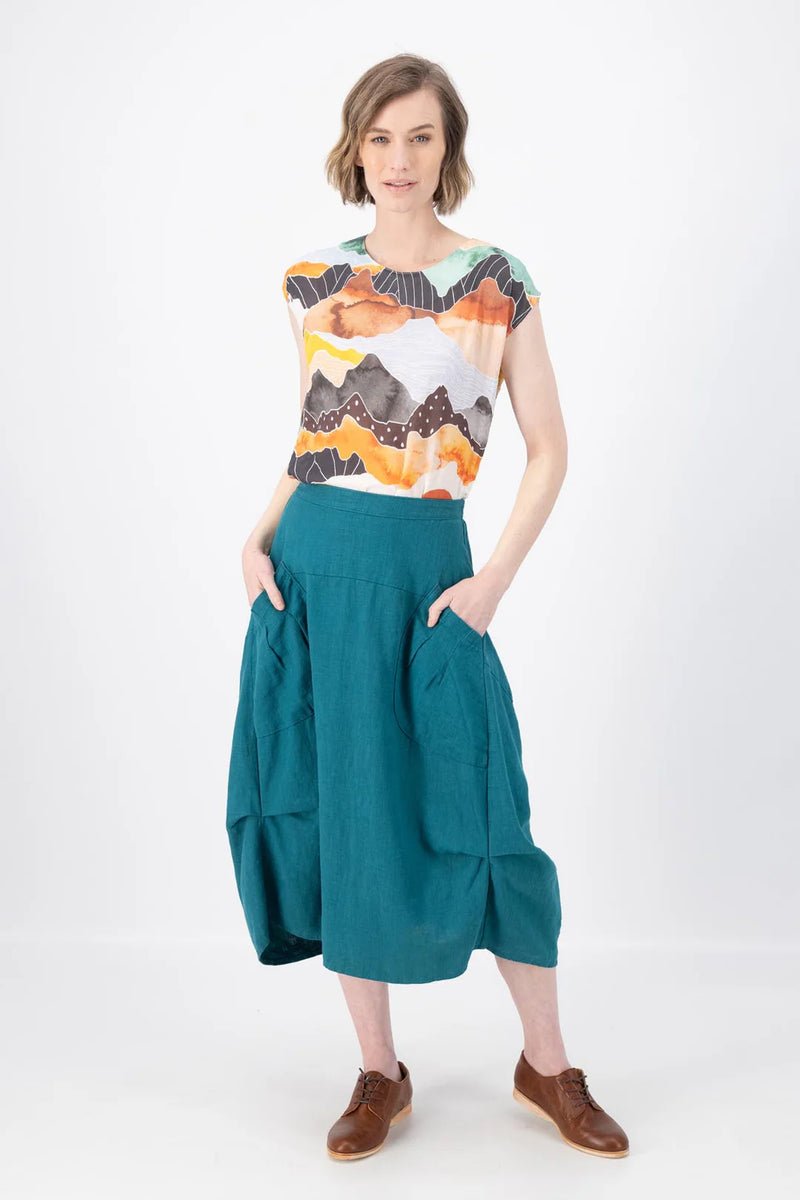 Olga De Polga ‘Milwaukee’ Fiesta Slub Linen Skirt - Teal