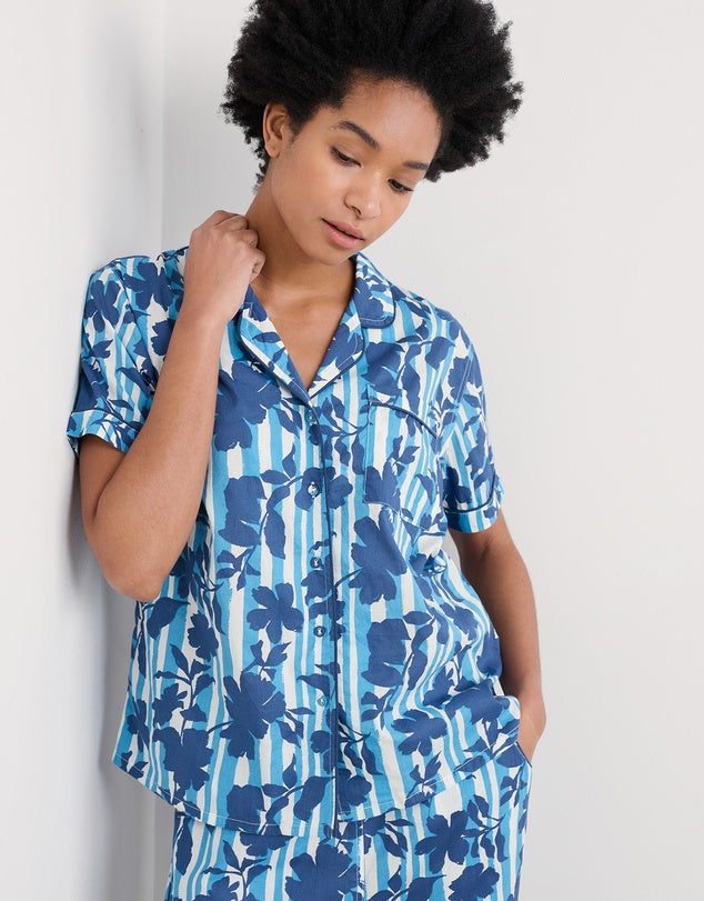 Seasalt Cornwall - Dawn Air Organic Cotton Printed Nesting Bird Pyjamas - Camellia Stripe Paddle