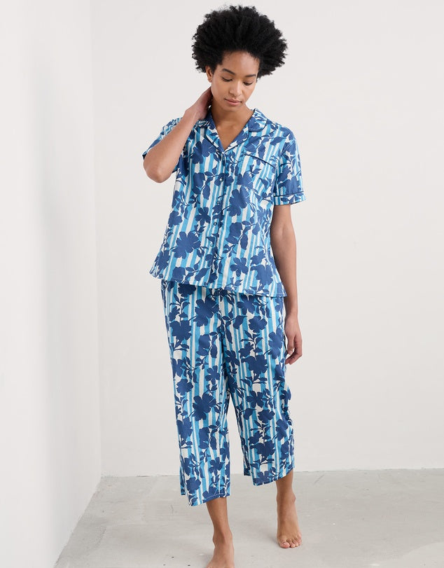 Seasalt Cornwall - Dawn Air Organic Cotton Printed Nesting Bird Pyjamas - Camellia Stripe Paddle
