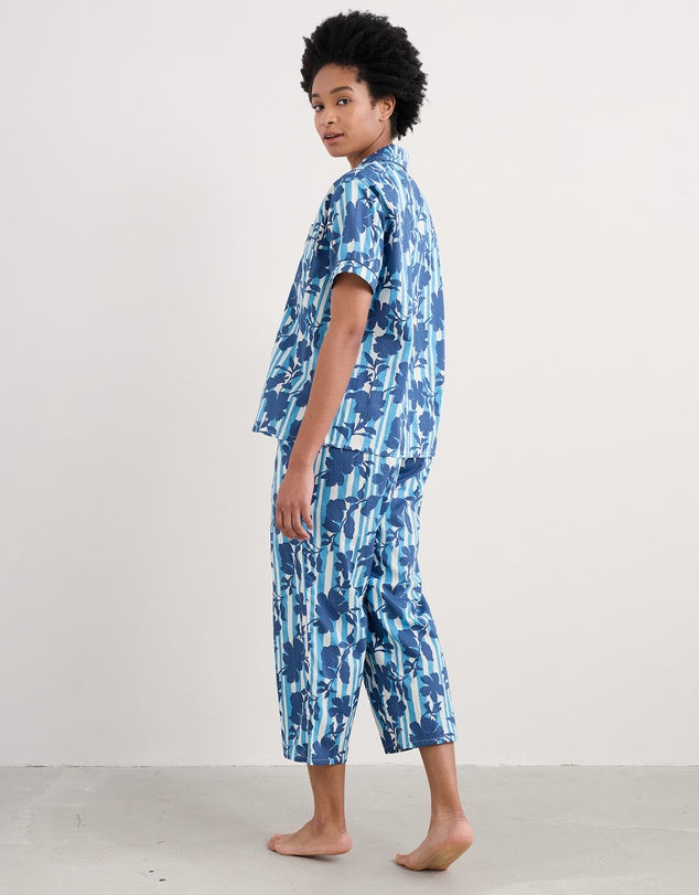 Seasalt Cornwall - Dawn Air Organic Cotton Printed Nesting Bird Pyjamas - Camellia Stripe Paddle