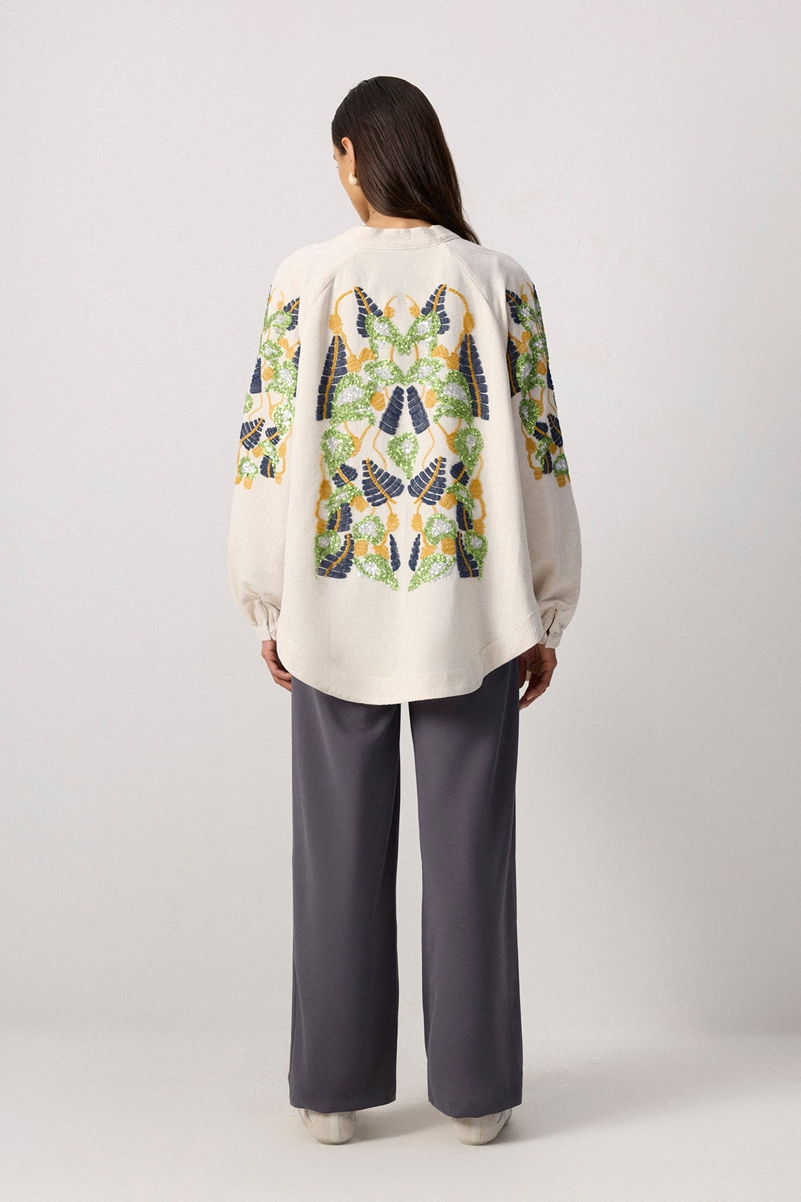 Embroidered Kimono Jacket – Cream