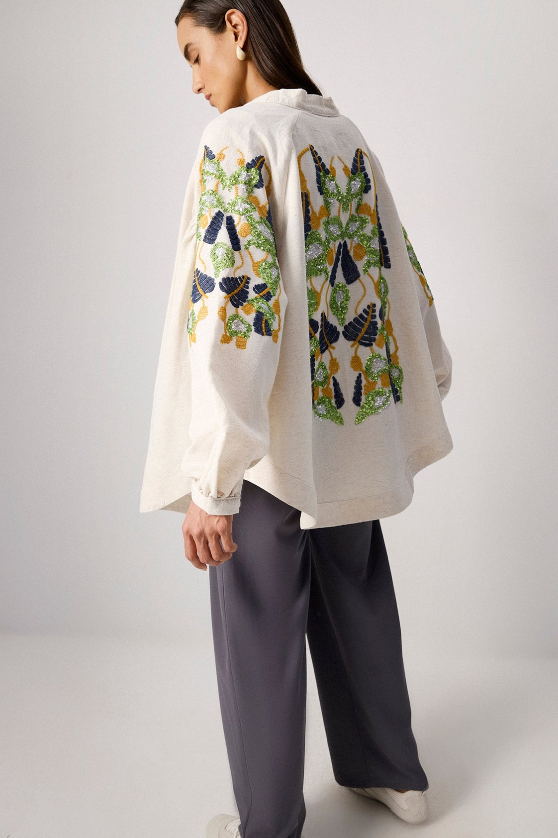 Embroidered Kimono Jacket – Cream