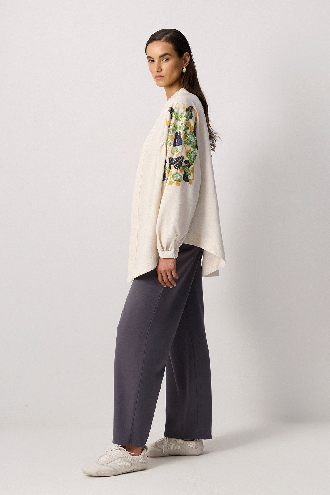 Embroidered Kimono Jacket – Cream