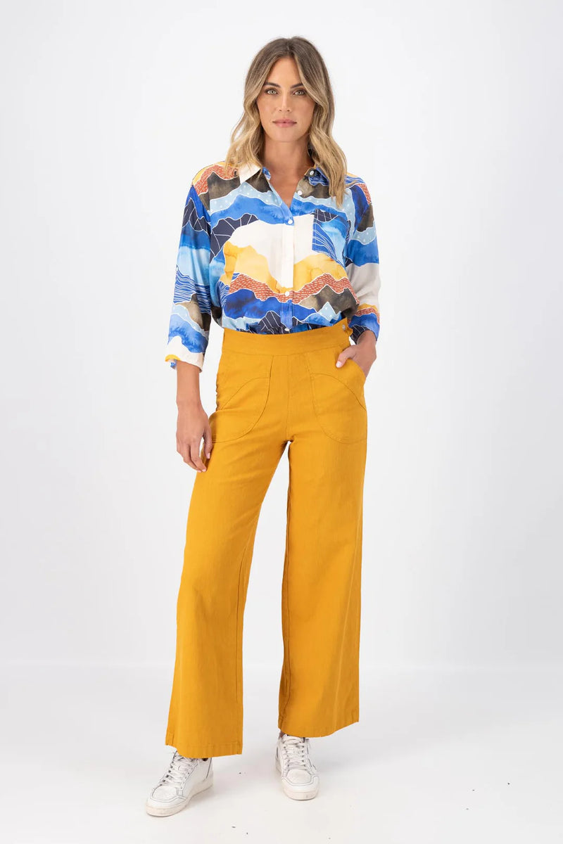 Olga De Polga ‘Peggy’ Long Linen Pants - Lino Yellow