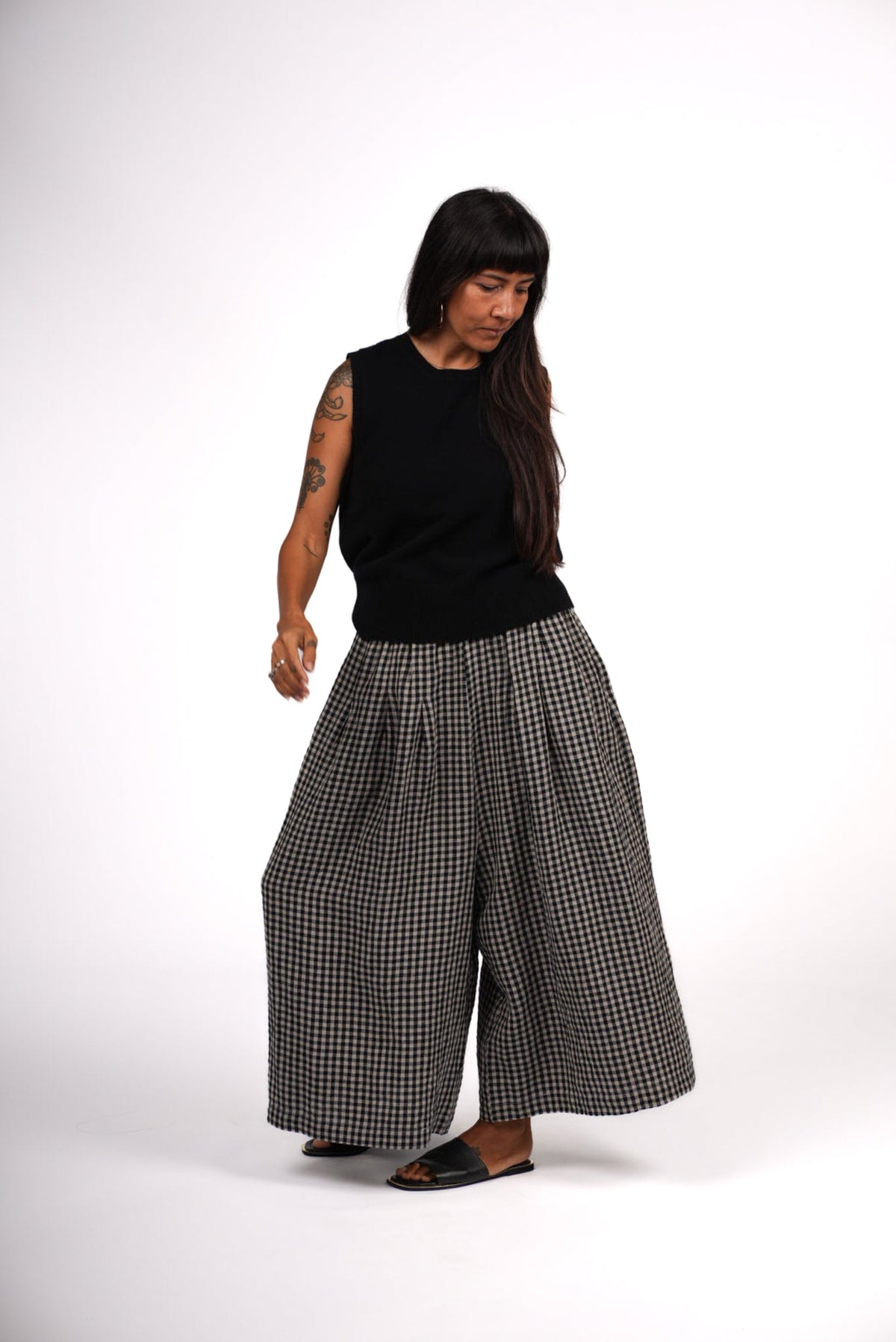 Montaigne - French Linen Culottes - Black Gingham