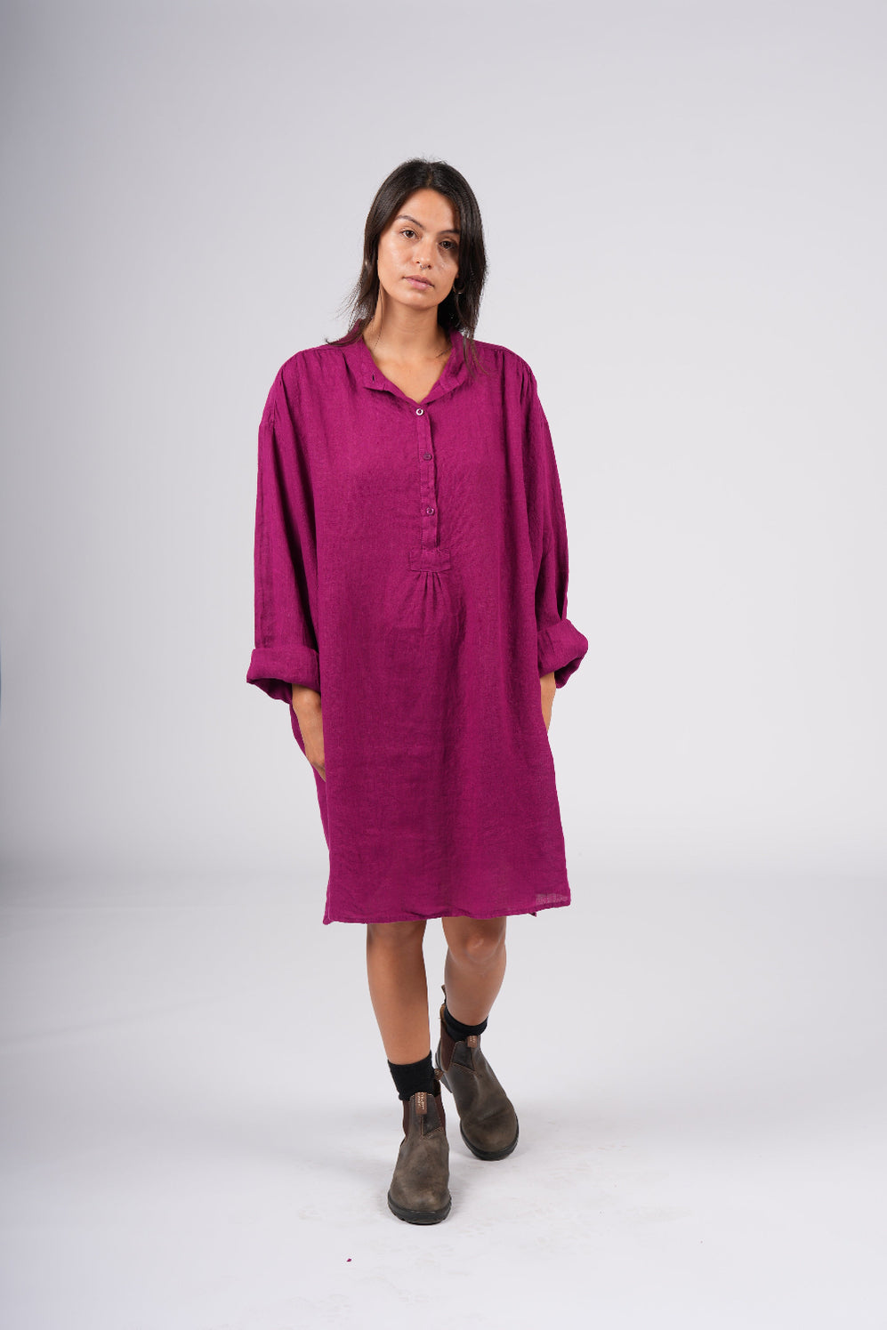 Montaigne ‘Riviera’ Long Sleeve Linen Shirt Tunic - One Size - Various Colours