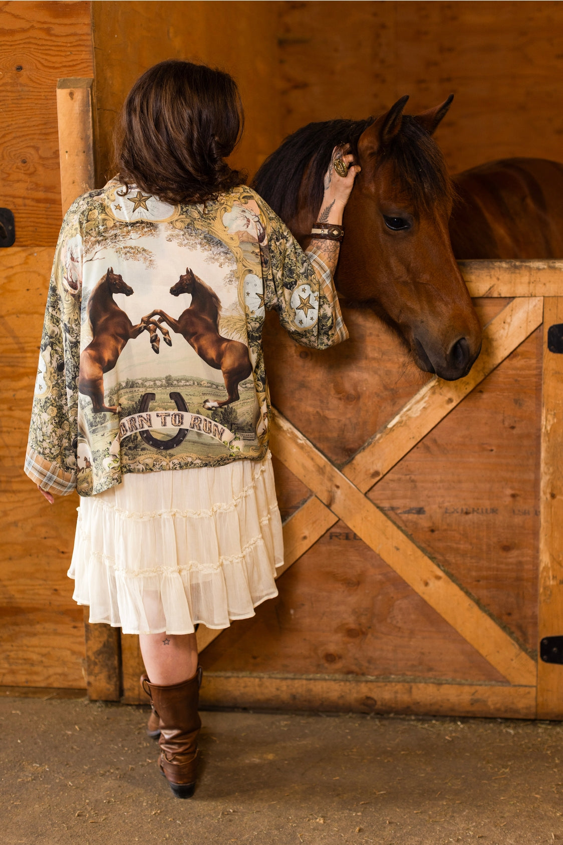 Market Of Stars - Born To Run - Pixie Cropped Bamboo Kimono Cardigan Duster - Wild Horse & Florals