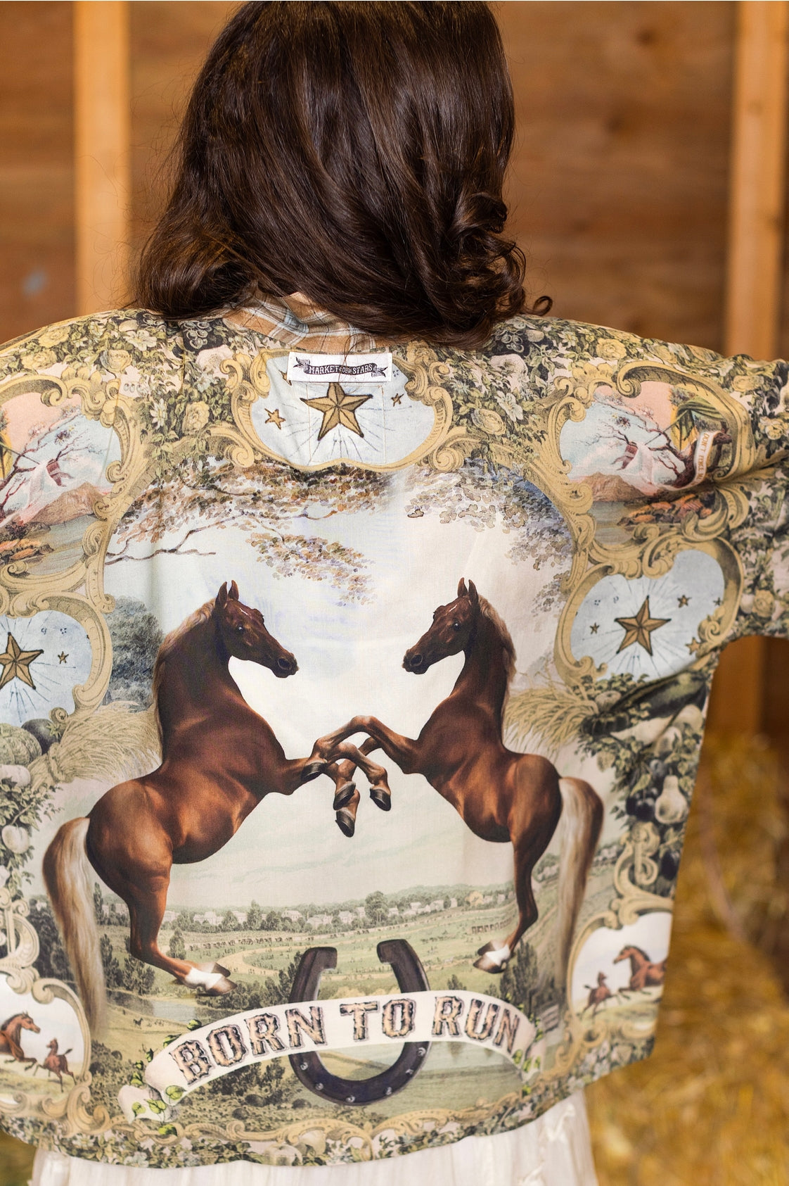 Market Of Stars - Born To Run - Pixie Cropped Bamboo Kimono Cardigan Duster - Wild Horse & Florals