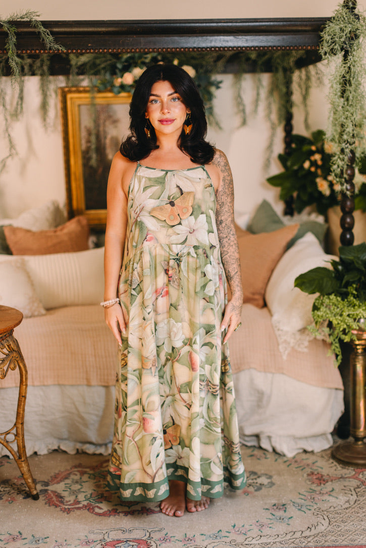 Market Of Stars - Fleur De Soleil - Long Maxi Bohéme Slip Dress - Florals & Butterfly