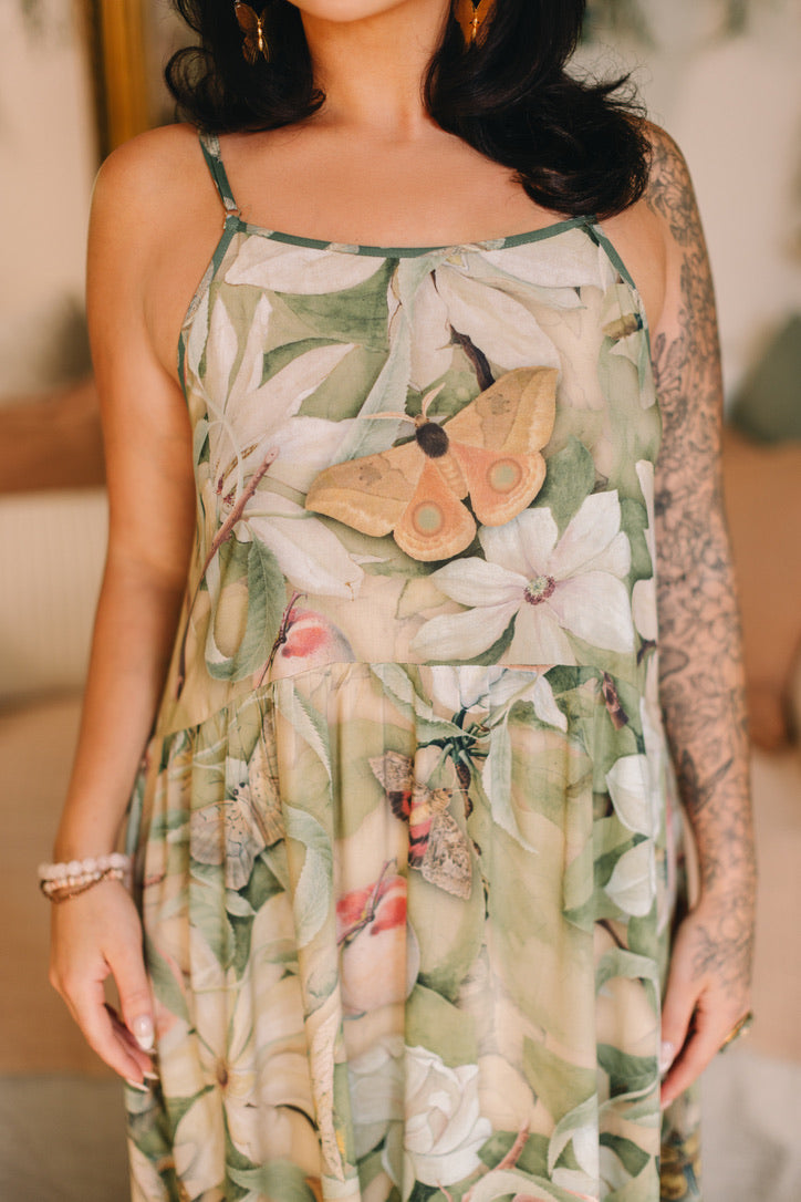Market Of Stars - Fleur De Soleil - Long Maxi Bohéme Slip Dress - Florals & Butterfly