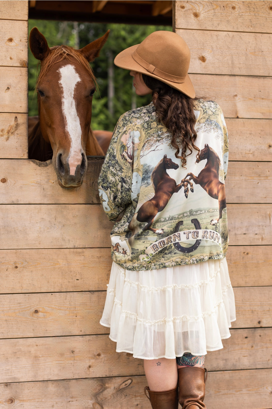 Market Of Stars - Born To Run - Pixie Cropped Bamboo Kimono Cardigan Duster - Wild Horse & Florals