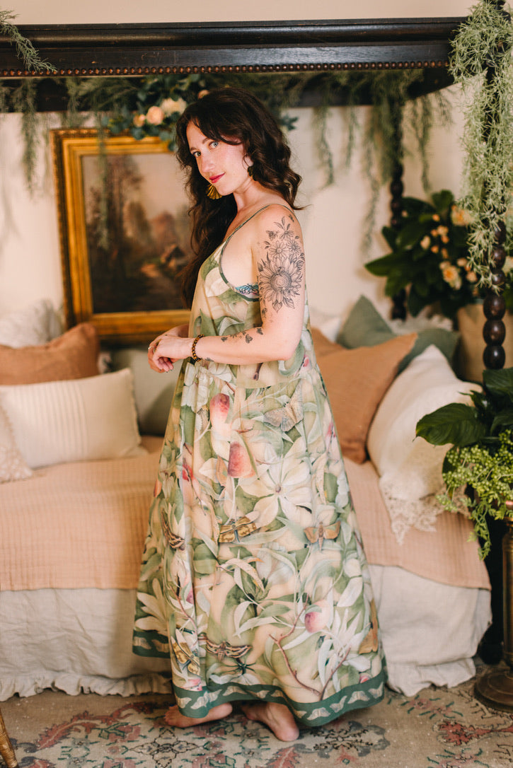 Market Of Stars - Fleur De Soleil - Long Maxi Bohéme Slip Dress - Florals & Butterfly