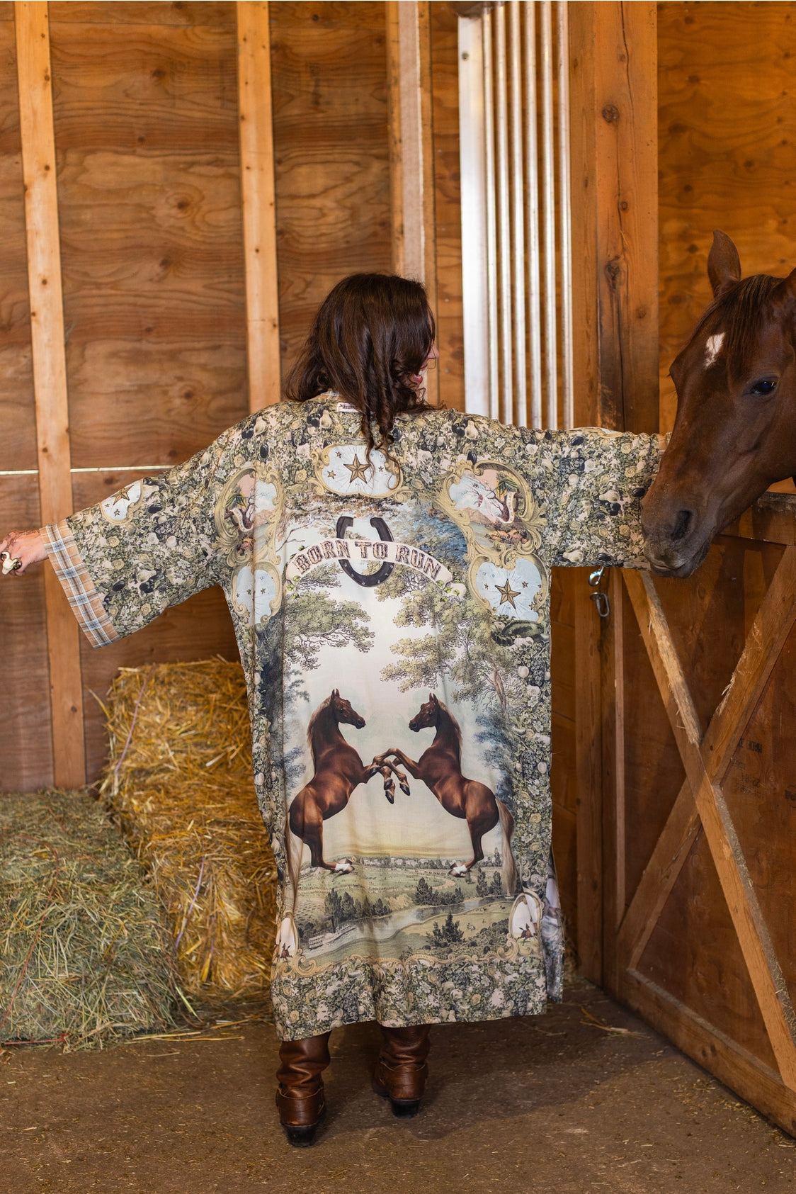 Market Of Stars - Born To Run - Opera Duster Kimono Coat Robe - Wild Horses & Floral