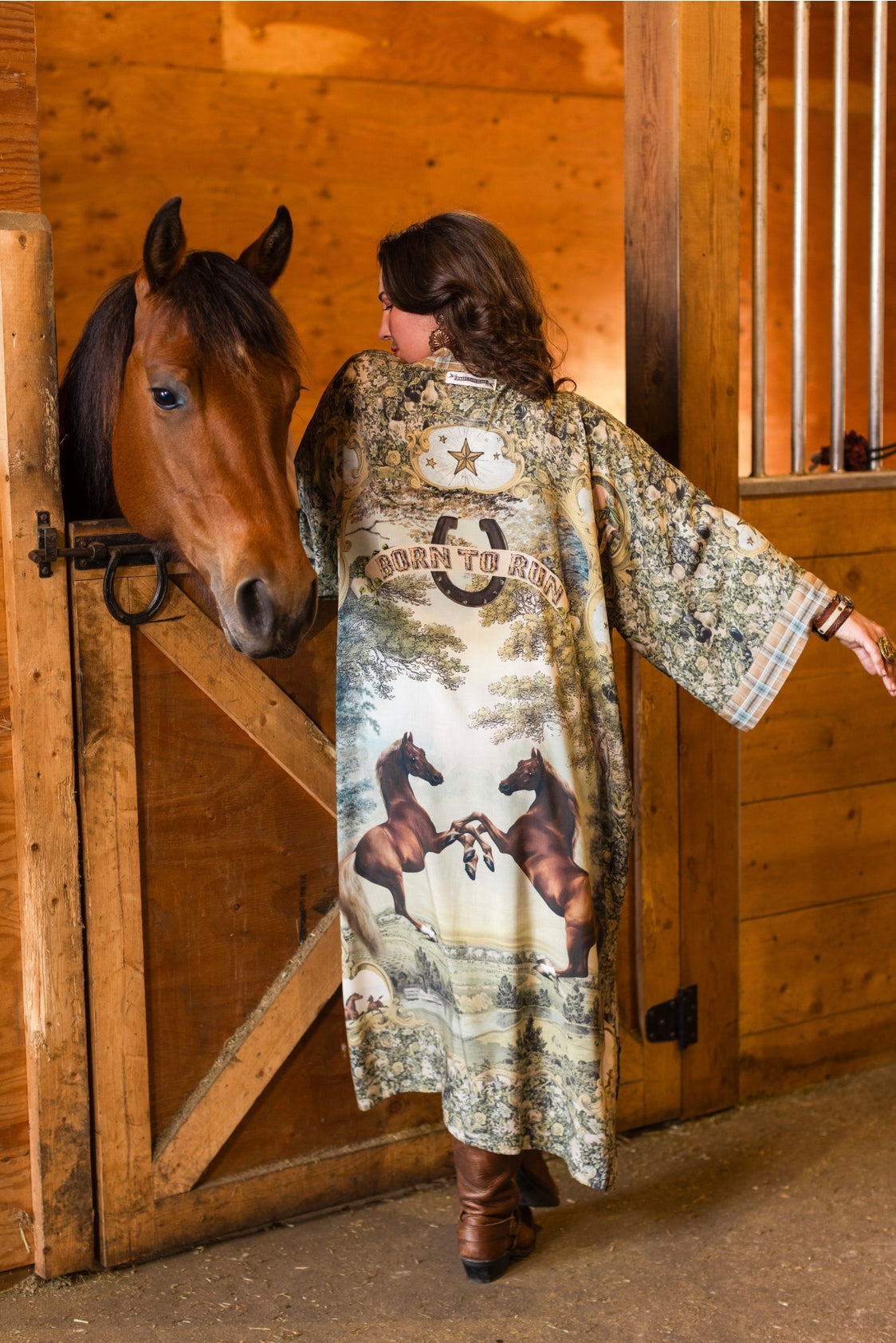 Market Of Stars - Born To Run - Opera Duster Kimono Coat Robe - Wild Horses & Floral