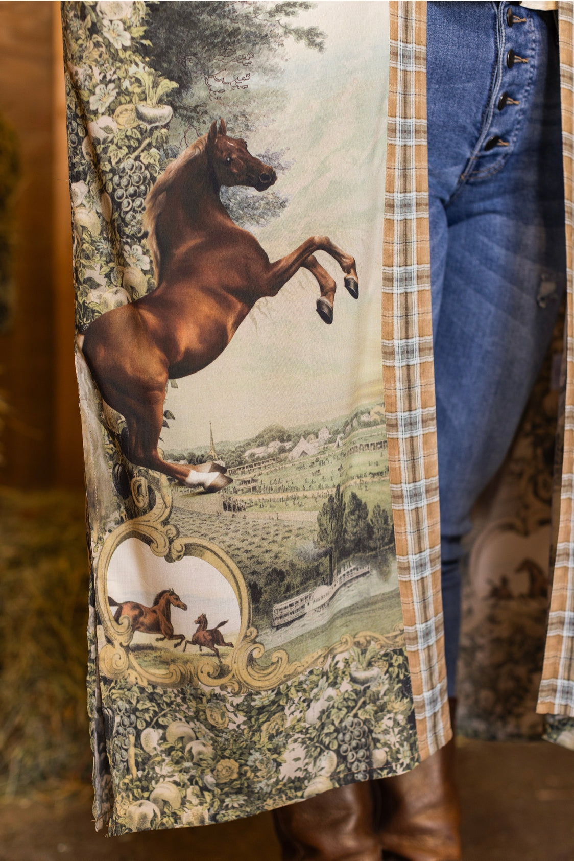 Market Of Stars - Born To Run - Opera Duster Kimono Coat Robe - Wild Horses & Floral