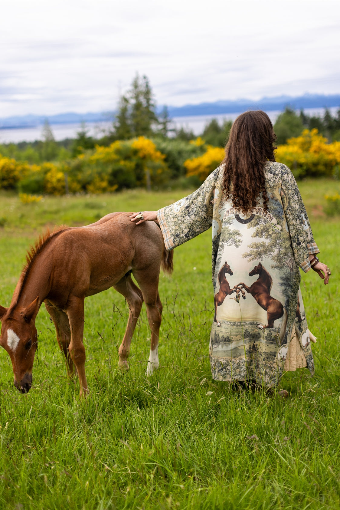 Market Of Stars - Born To Run - Opera Duster Kimono Coat Robe - Wild Horses & Floral