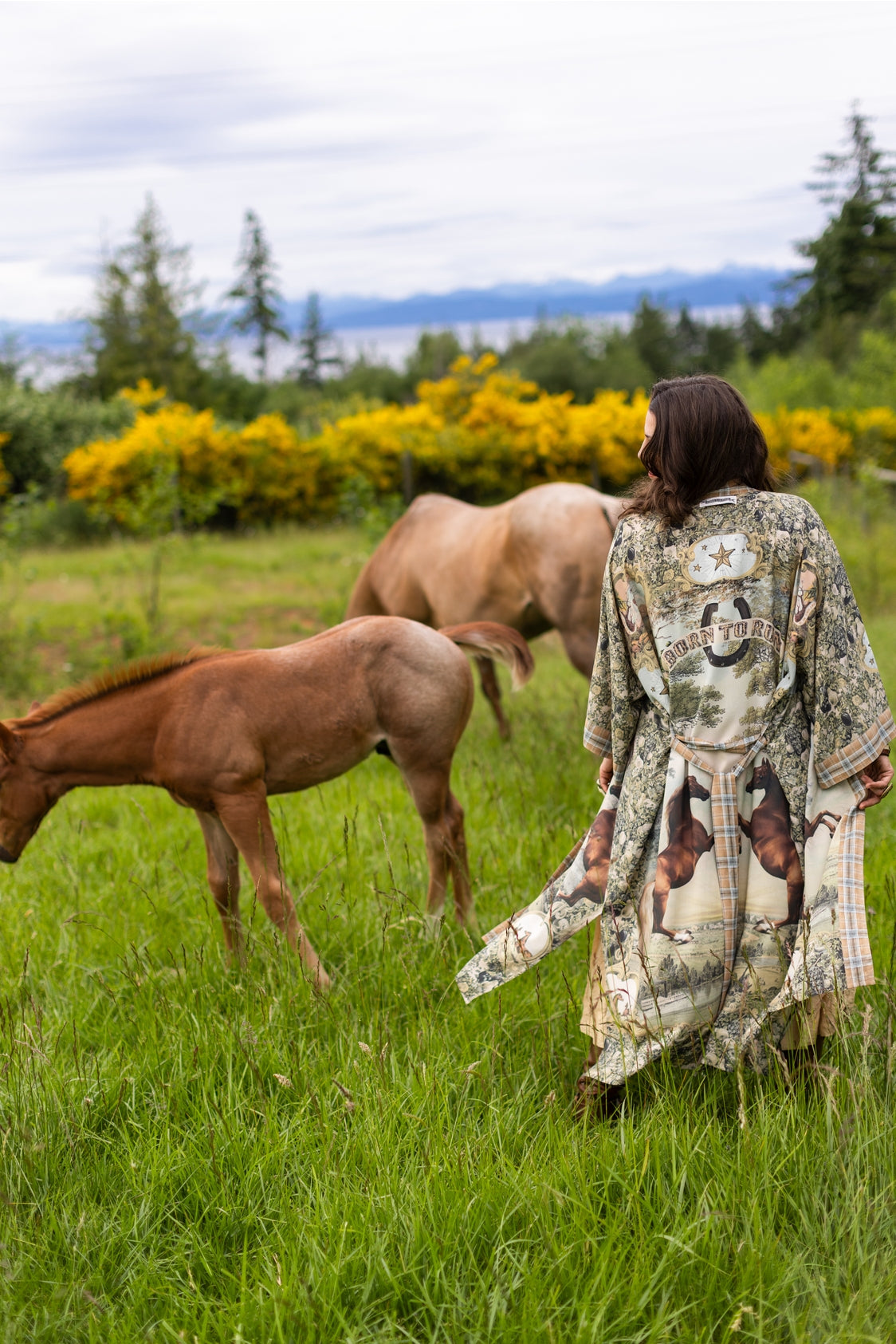 Market Of Stars - Born To Run - Opera Duster Kimono Coat Robe - Wild Horses & Floral