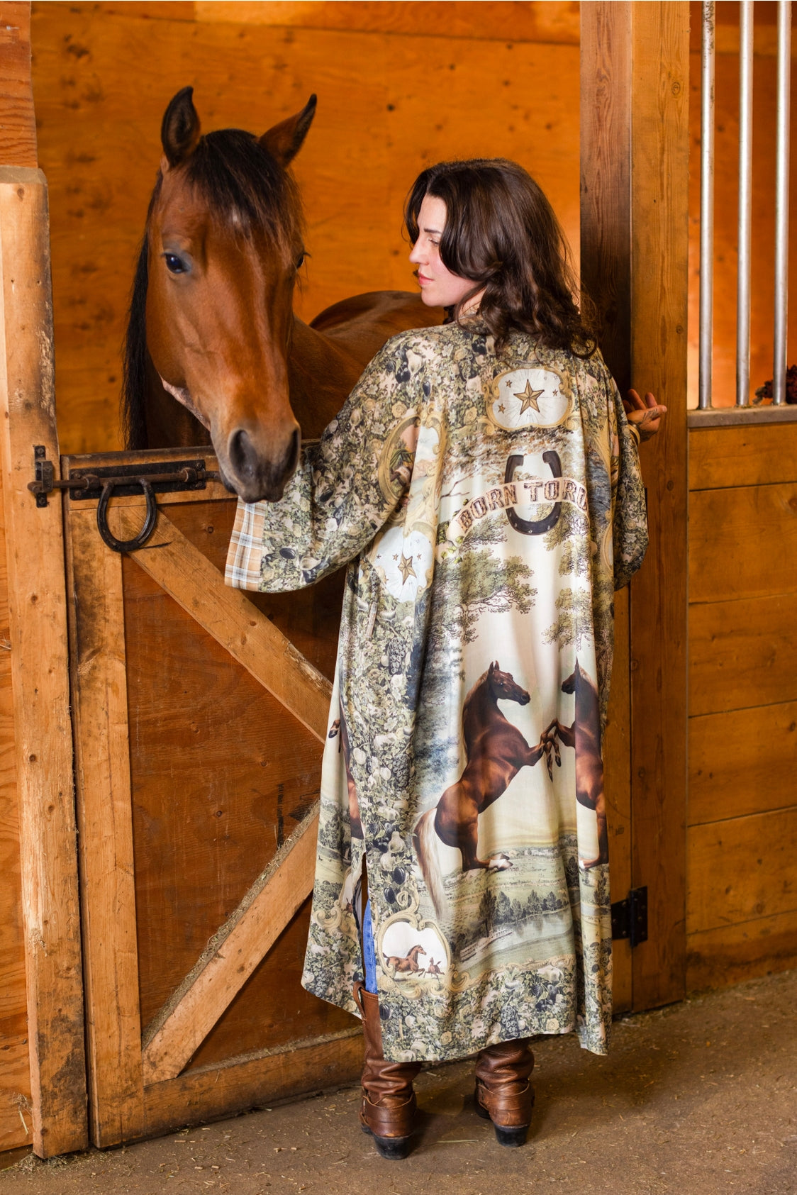 Market Of Stars - Born To Run - Opera Duster Kimono Coat Robe - Wild Horses & Floral