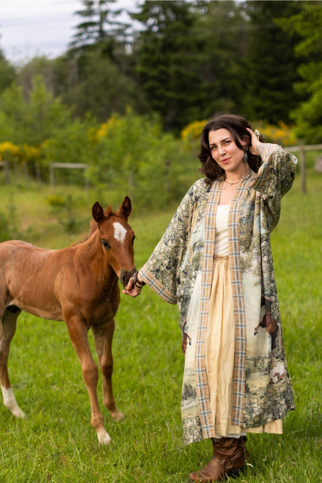 Market Of Stars - Born To Run - Opera Duster Kimono Coat Robe - Wild Horses & Floral