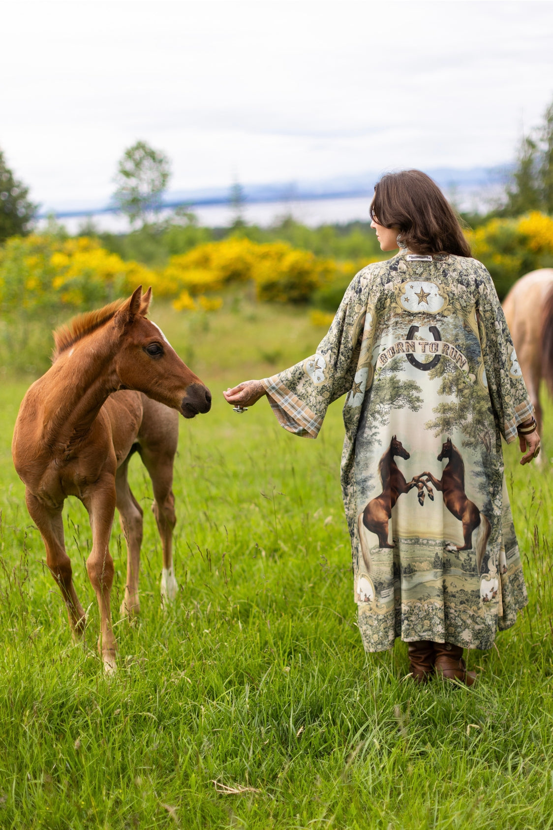 Market Of Stars - Born To Run - Opera Duster Kimono Coat Robe - Wild Horses & Floral