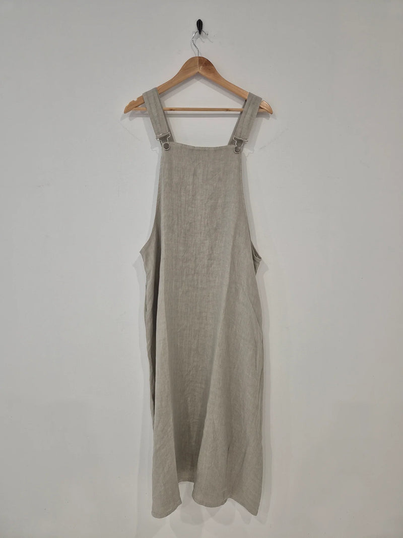 NEW Montaigne Linen Overall Style Midi Dress With Pockets- Various Colours