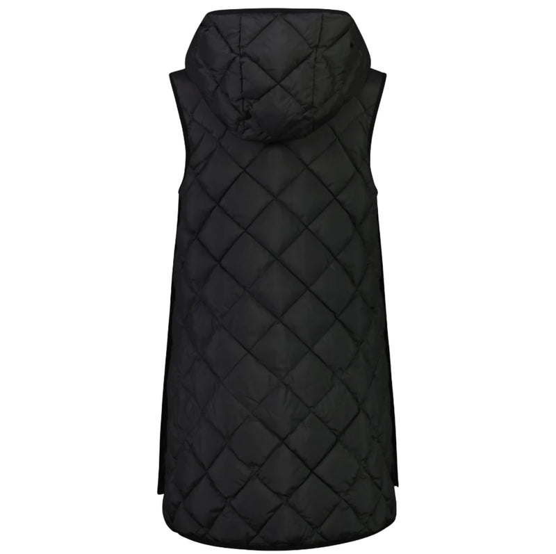 ‘Mae’ Quilted Long Vest - Black