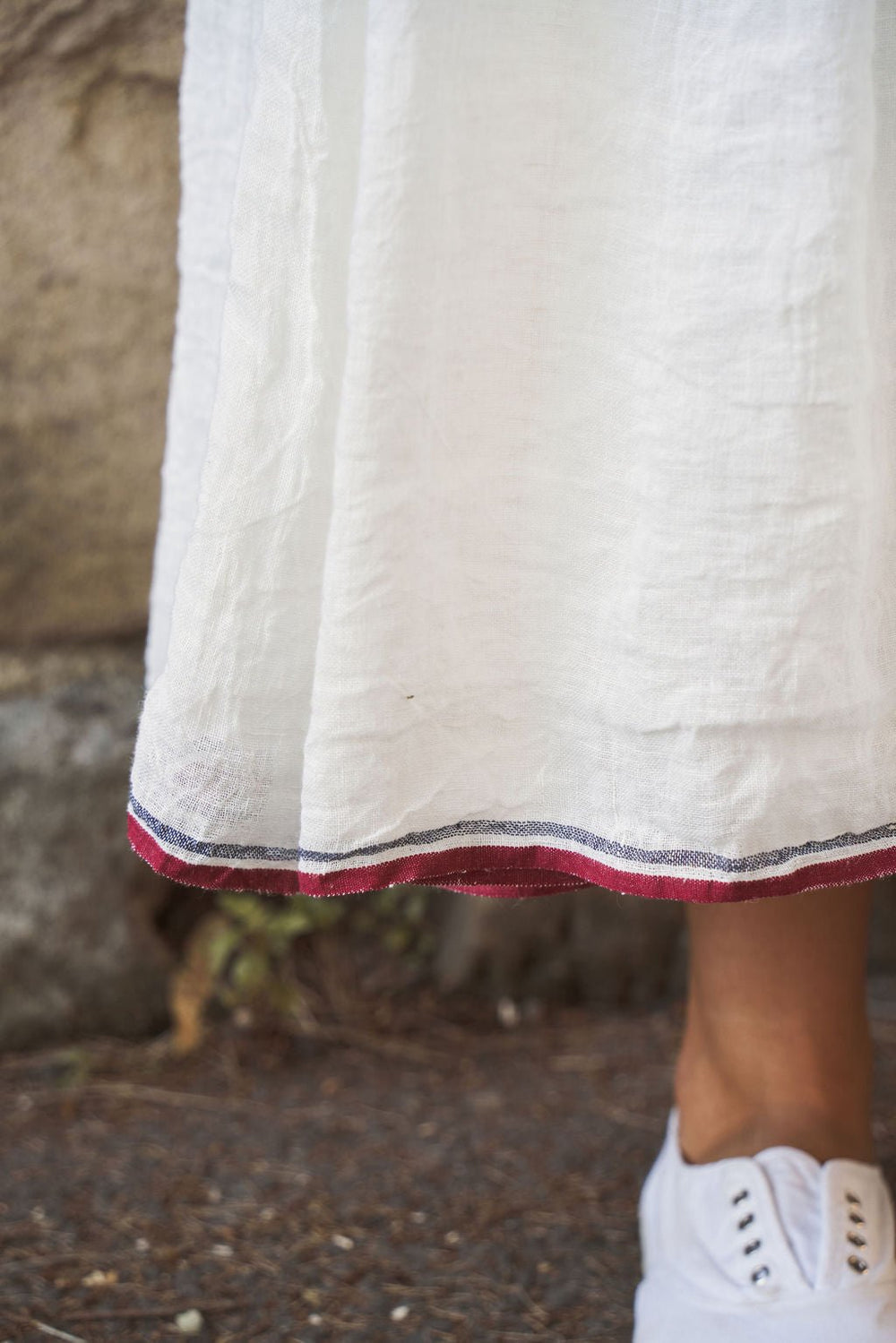 Meg By Design - High Tea Slip Dress Long Gauze Linen - Red & Blue Stripe