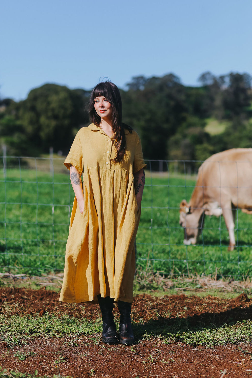 Montaigne - Vianne - Linen Dress Pleats And Side Pockets