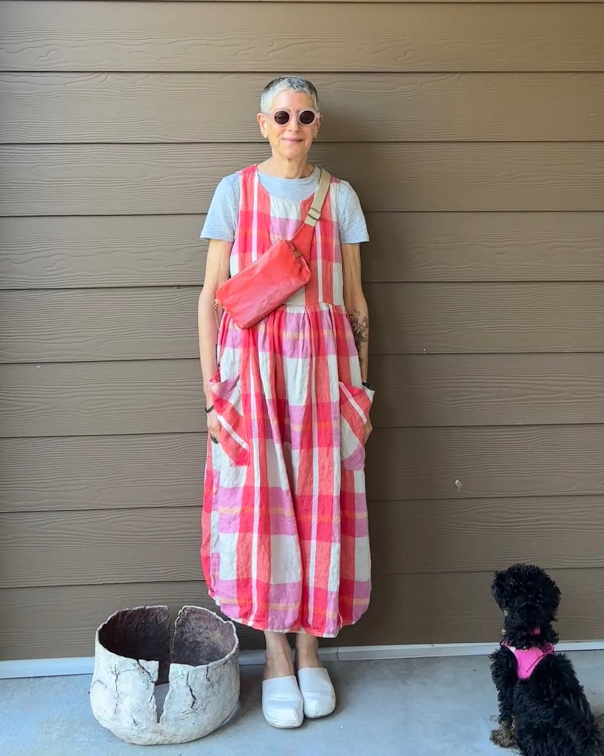 Montaigne - Sartene - French Linen Dress - Orange Check