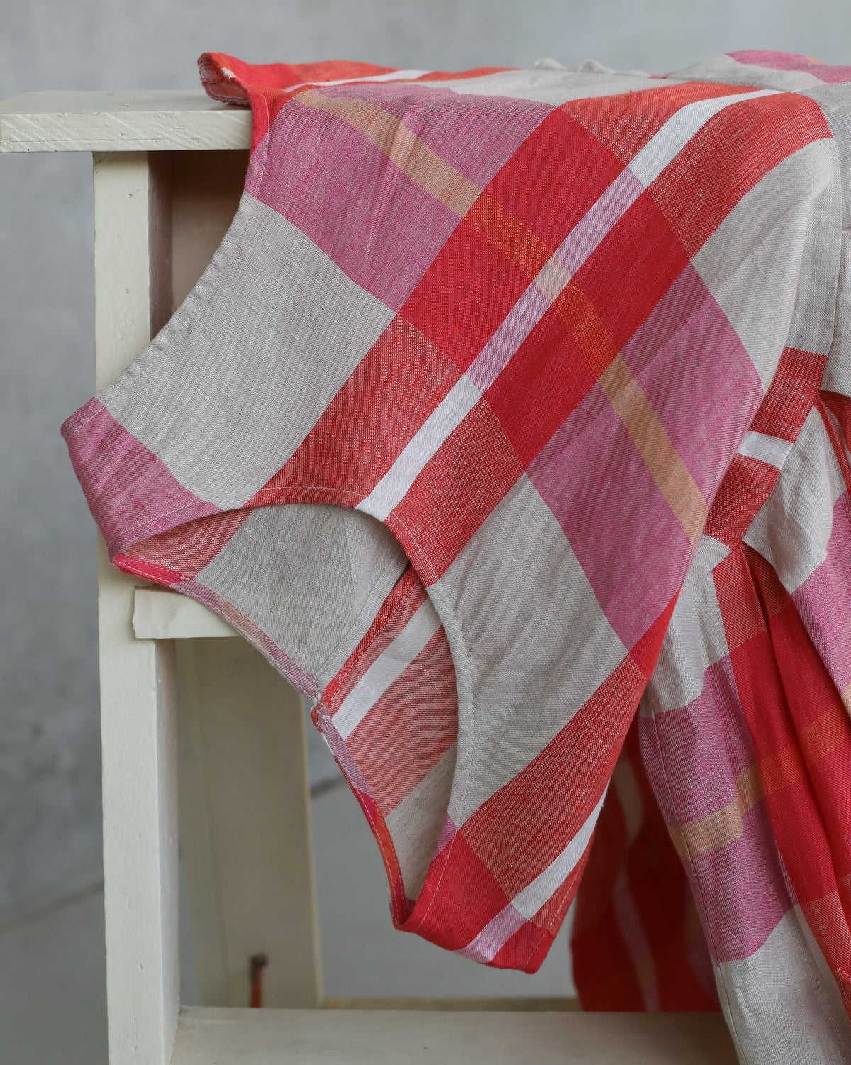 Montaigne - Sartene - French Linen Dress - Orange Check