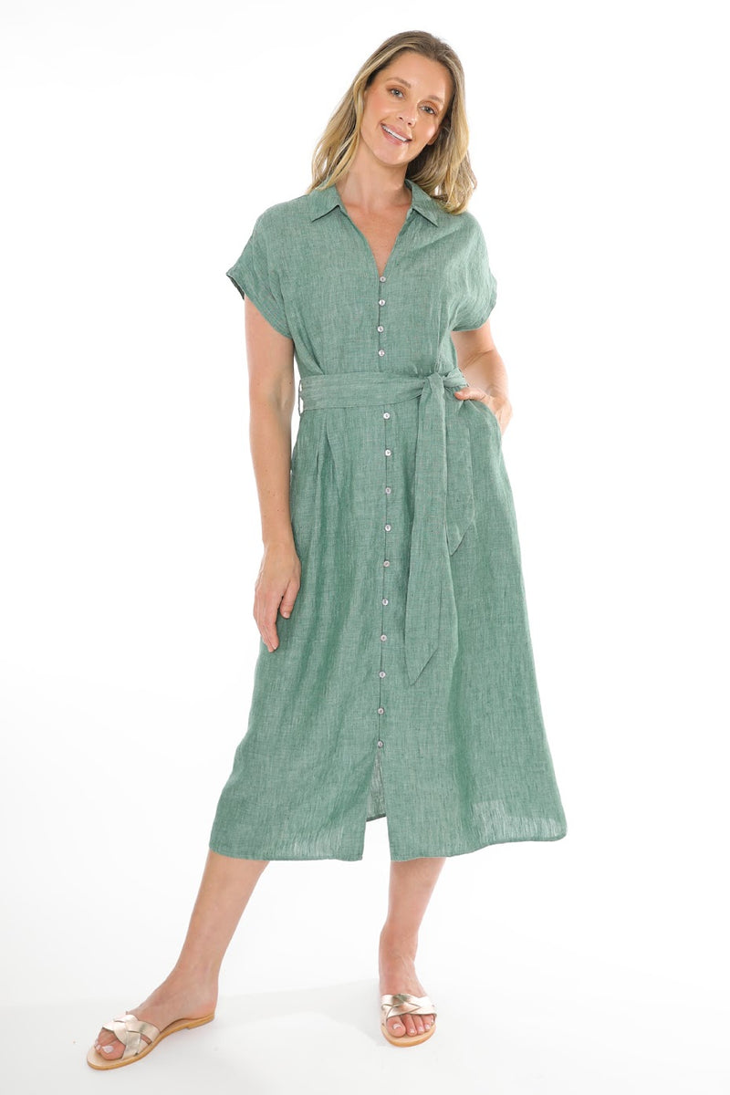 JUMP Clothing S/S Belted Linen Dress - Various Colours