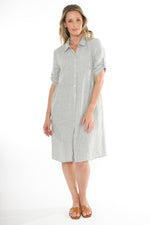 JUMP Clothing Mini Check Linen Dress - Khaki/ White