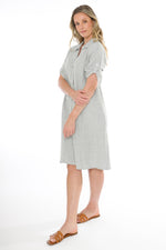 JUMP Clothing Mini Check Linen Dress - Khaki/ White