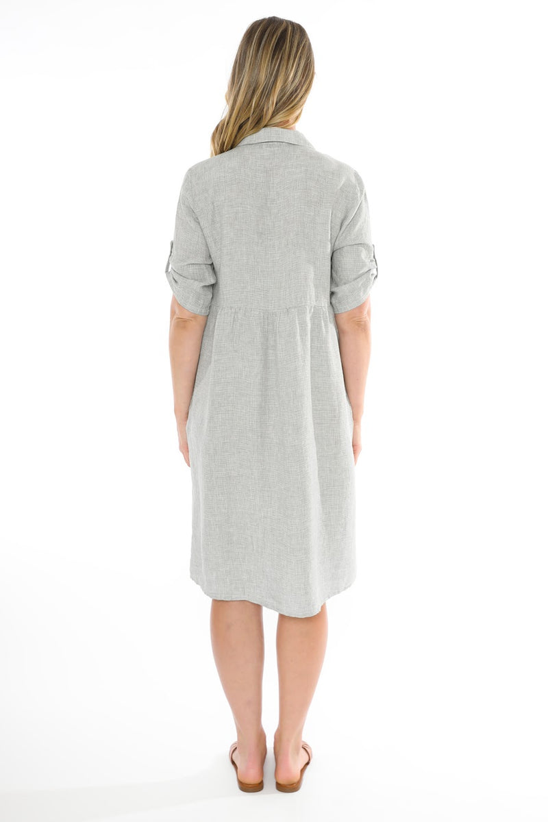 JUMP Clothing Mini Check Linen Dress - Khaki/ White