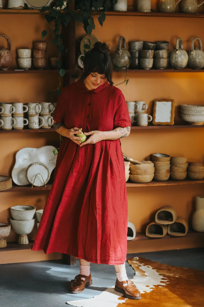 Montaigne - Vianne - Linen Dress Pleats And Side Pockets