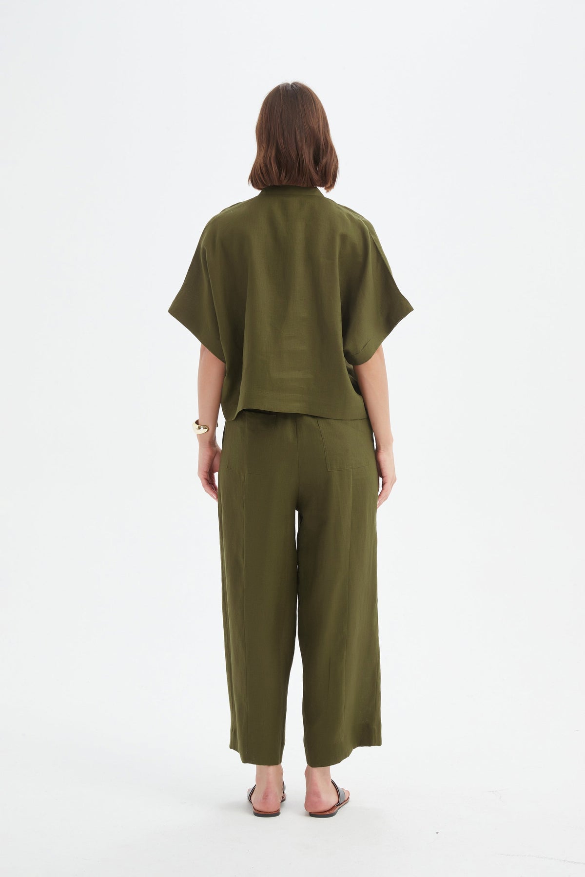 Tirelli - Boxy Button Linen Shirt - Dark Moss
