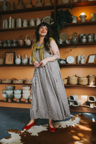 Montaigne - Sartene - French Linen Dress - Tiny Brown Gingham Check