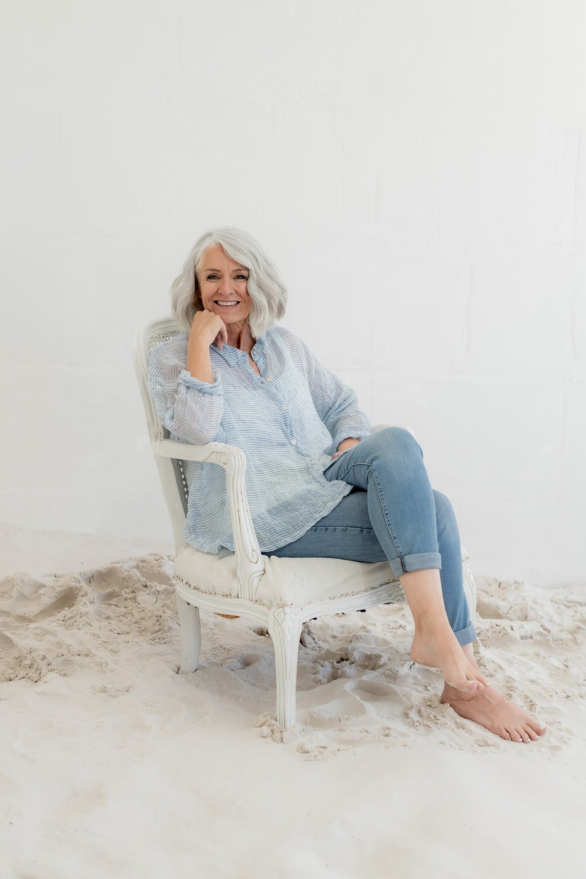 Meg By Design - Hamilton - Gauze Linen Shirt - Little Blue Stipe
