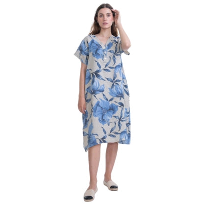 Vera May ‘Sabbia‘ Italian Linen Dress - Blue/Natural