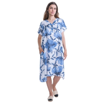 Vera May ‘Sabbia‘ Italian Linen Dress - Blue/White