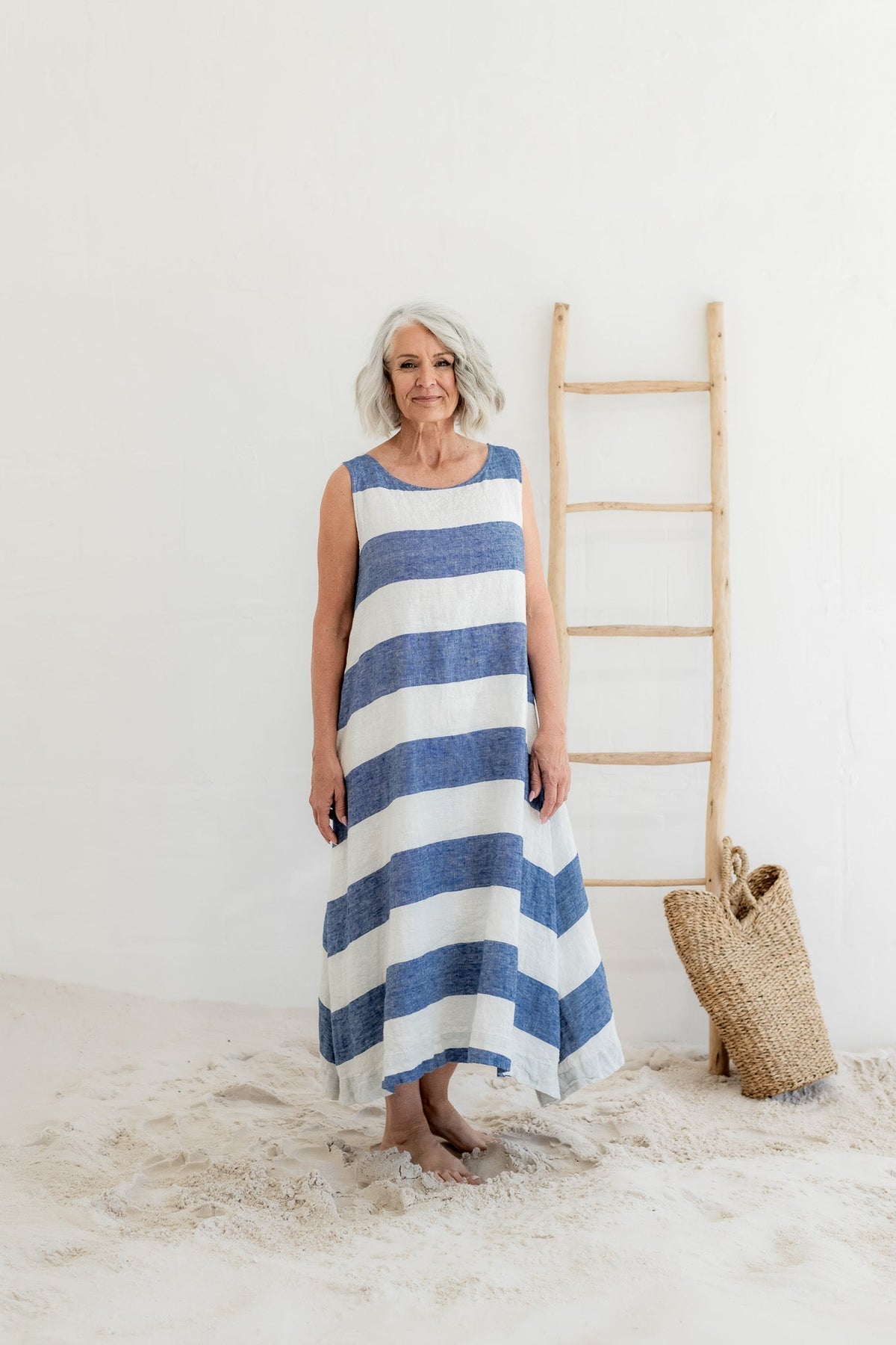 Meg By Design - Bronte - Linen Sleeveless Dress - Blue Stripe