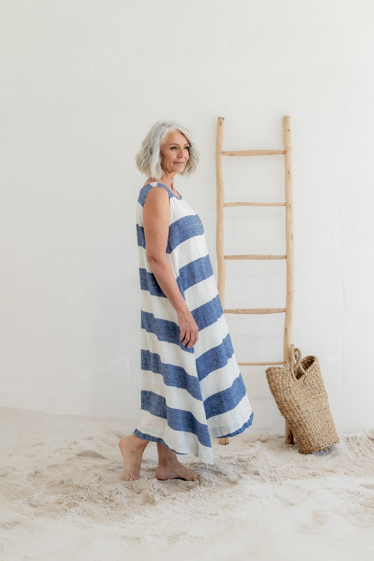 Meg By Design - Bronte - Linen Sleeveless Dress - Blue Stripe