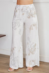 ‘Pansy’ Floral Drawstring Italian Linen Pants - White