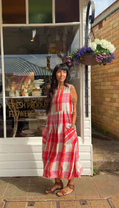 Montaigne - Sartene - French Linen Dress - Orange Check