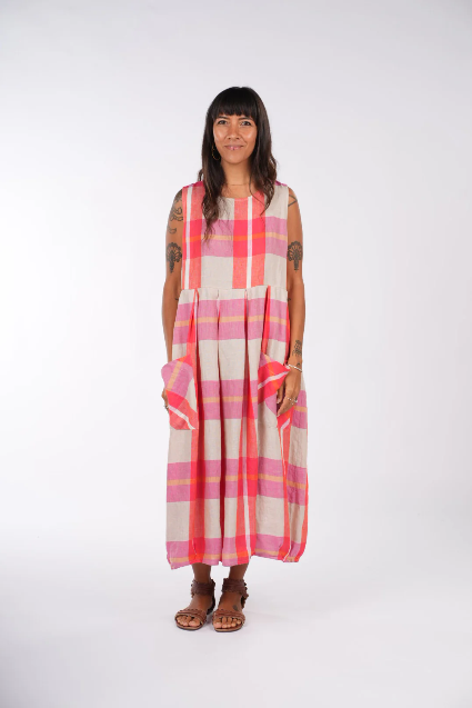 Montaigne - Sartene - French Linen Dress - Orange Check