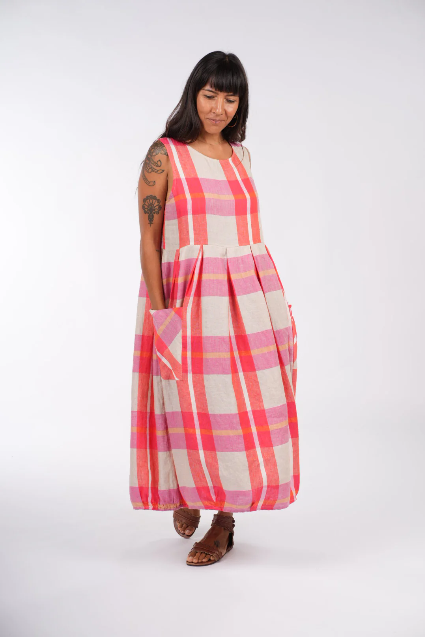 Montaigne - Sartene - French Linen Dress - Orange Check