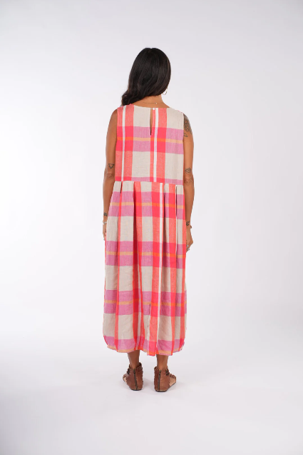 Montaigne - Sartene - French Linen Dress - Orange Check